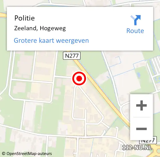 Locatie op kaart van de 112 melding: Politie Zeeland, Hogeweg op 1 maart 2015 12:51