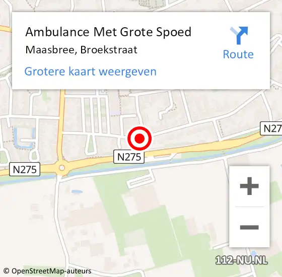 Locatie op kaart van de 112 melding: Ambulance Met Grote Spoed Naar Maasbree, Broekstraat op 1 maart 2015 13:55