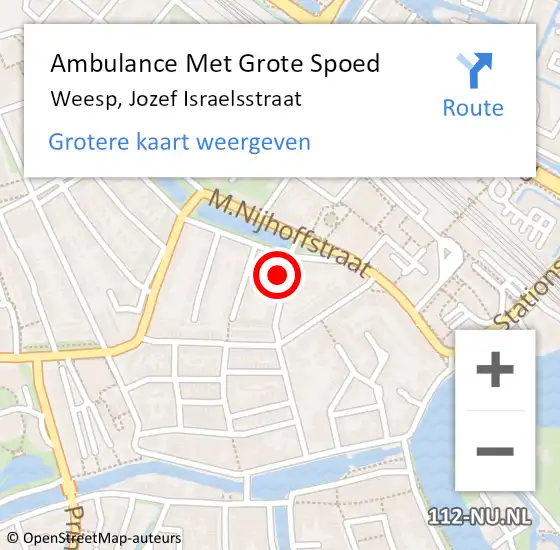 Locatie op kaart van de 112 melding: Ambulance Met Grote Spoed Naar Weesp, Jozef Israelsstraat op 1 maart 2015 17:14