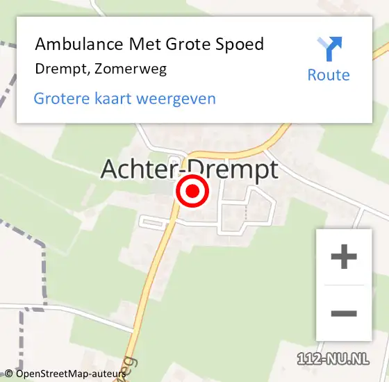 Locatie op kaart van de 112 melding: Ambulance Met Grote Spoed Naar Drempt, Zomerweg op 1 maart 2015 20:44