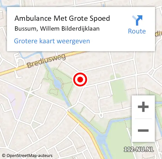 Locatie op kaart van de 112 melding: Ambulance Met Grote Spoed Naar Bussum, Willem Bilderdijklaan op 1 maart 2015 21:58