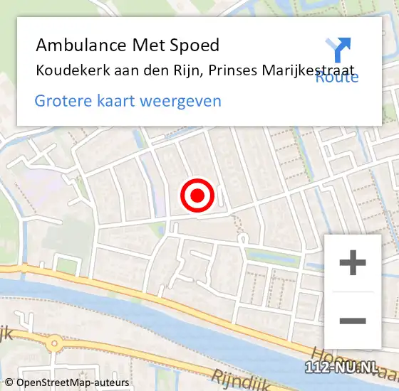 Locatie op kaart van de 112 melding: Ambulance Met Spoed Naar Koudekerk aan den Rijn, Prinses Marijkestraat op 1 maart 2015 22:17