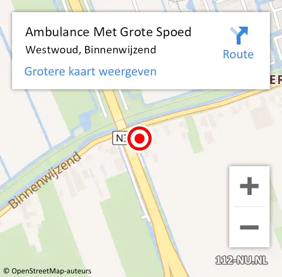 Locatie op kaart van de 112 melding: Ambulance Met Grote Spoed Naar Westwoud, Binnenwijzend op 1 maart 2015 23:04