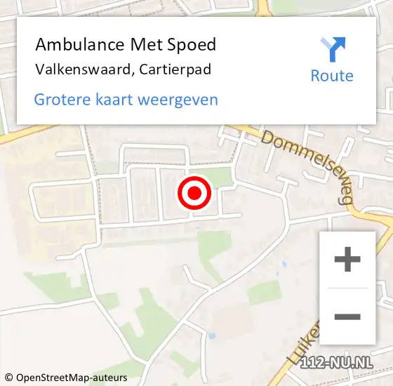 Locatie op kaart van de 112 melding: Ambulance Met Spoed Naar Valkenswaard, Cartierpad op 2 maart 2015 01:18