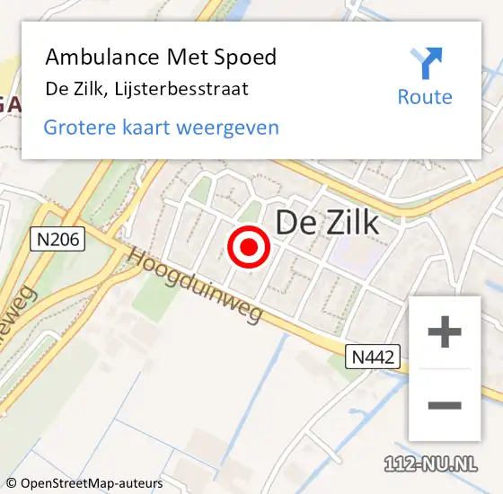 Locatie op kaart van de 112 melding: Ambulance Met Spoed Naar De Zilk, Lijsterbesstraat op 2 maart 2015 05:40