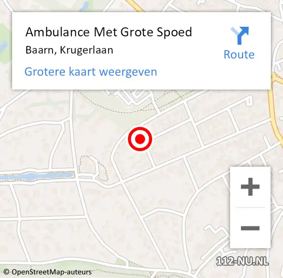 Locatie op kaart van de 112 melding: Ambulance Met Grote Spoed Naar Baarn, Krugerlaan op 2 maart 2015 07:02