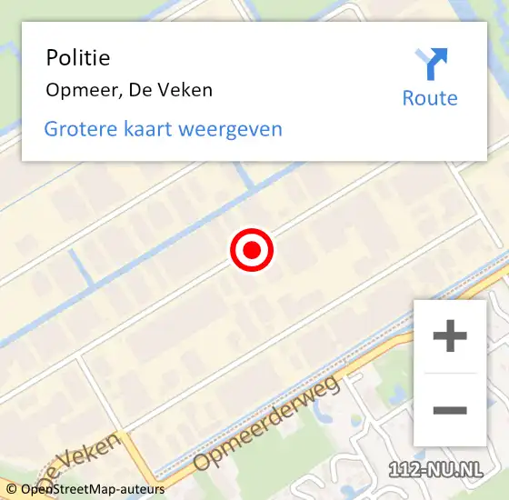 Locatie op kaart van de 112 melding: Politie Opmeer, De Veken op 2 maart 2015 09:45