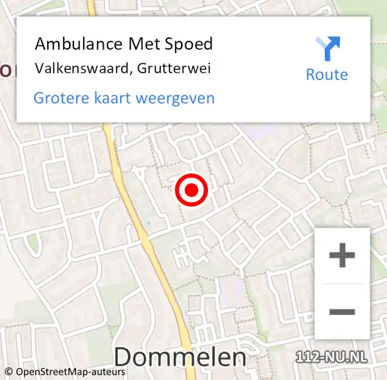 Locatie op kaart van de 112 melding: Ambulance Met Spoed Naar Valkenswaard, Grutterwei op 2 maart 2015 10:28