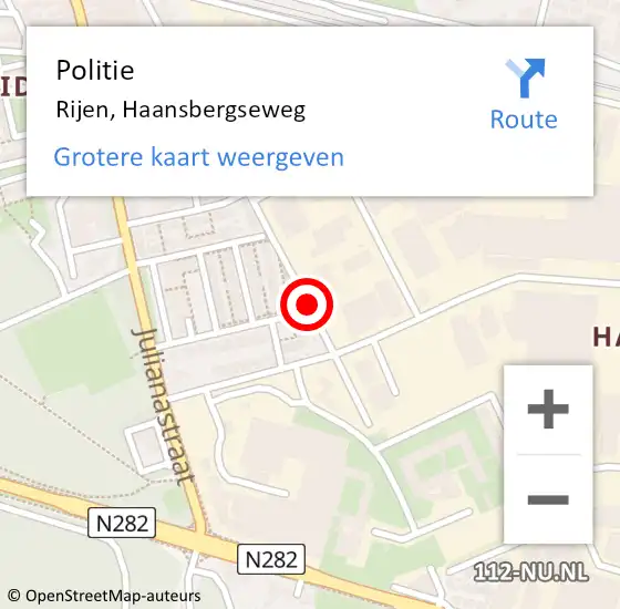 Locatie op kaart van de 112 melding: Politie Rijen, Haansbergseweg op 2 maart 2015 10:42