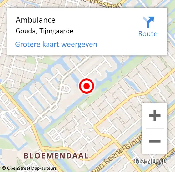 Locatie op kaart van de 112 melding: Ambulance Gouda, Tijmgaarde op 2 maart 2015 11:00