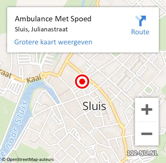 Locatie op kaart van de 112 melding: Ambulance Met Spoed Naar Westkapelle, Julianastraat op 2 maart 2015 12:13