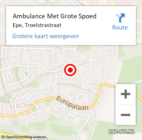 Locatie op kaart van de 112 melding: Ambulance Met Grote Spoed Naar Epe, Troelstrastraat op 6 september 2013 08:10