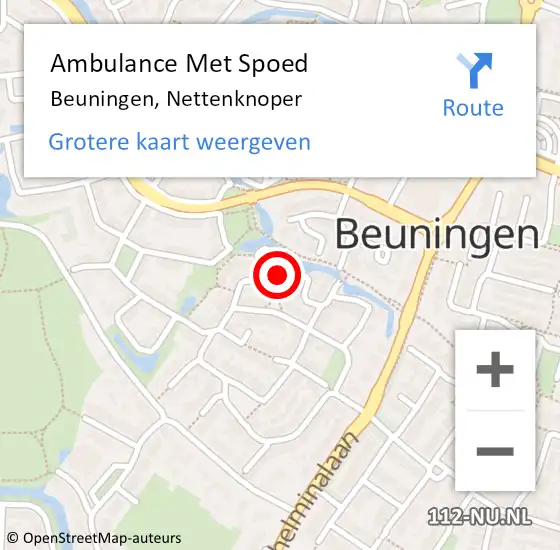 Locatie op kaart van de 112 melding: Ambulance Met Spoed Naar Beuningen, Nettenknoper op 2 maart 2015 16:00