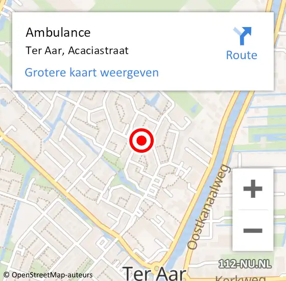 Locatie op kaart van de 112 melding: Ambulance Ter Aar, Acaciastraat op 2 maart 2015 16:03