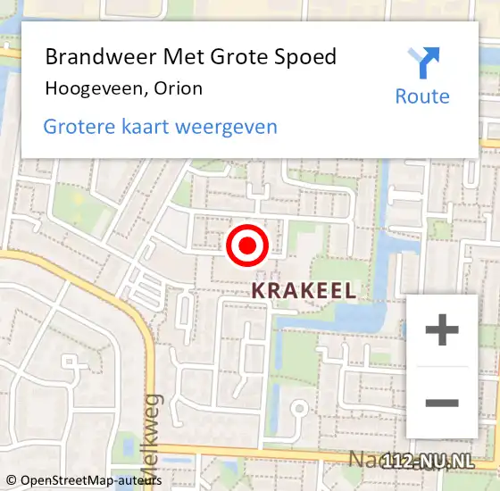 Locatie op kaart van de 112 melding: Brandweer Met Grote Spoed Naar Hoogeveen, Orion op 11 september 2013 12:22