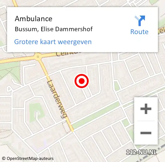 Locatie op kaart van de 112 melding: Ambulance Bussum, Elise Dammershof op 2 maart 2015 18:47