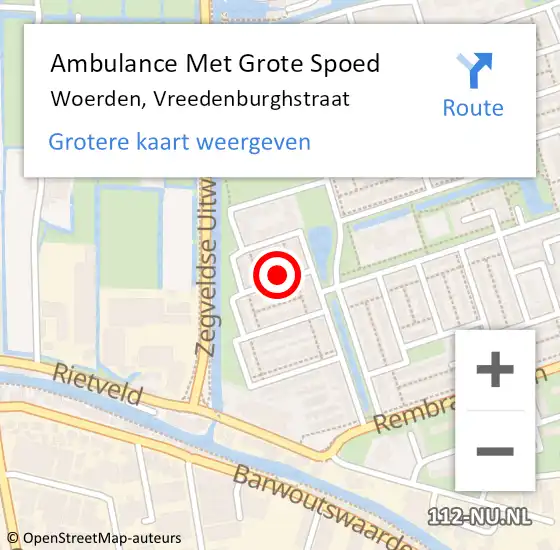 Locatie op kaart van de 112 melding: Ambulance Met Grote Spoed Naar Woerden, Vreedenburghstraat op 2 maart 2015 19:21