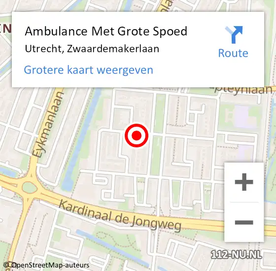 Locatie op kaart van de 112 melding: Ambulance Met Grote Spoed Naar Utrecht, Zwaardemakerlaan op 2 maart 2015 20:18