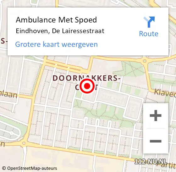 Locatie op kaart van de 112 melding: Ambulance Met Spoed Naar Eindhoven, De Lairessestraat op 2 maart 2015 21:52