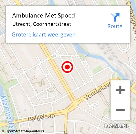 Locatie op kaart van de 112 melding: Ambulance Met Spoed Naar Utrecht, Coornhertstraat op 2 maart 2015 22:13