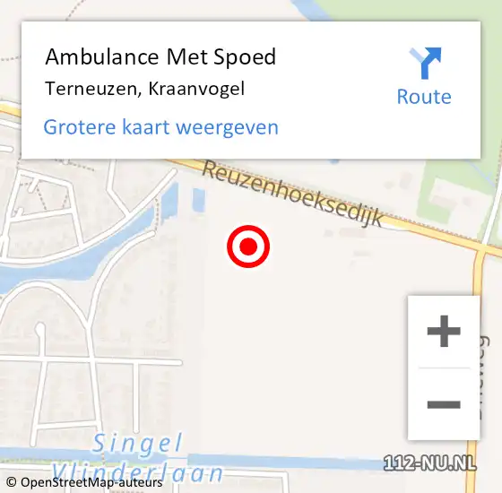 Locatie op kaart van de 112 melding: Ambulance Met Spoed Naar Terneuzen, Kraanvogel op 2 maart 2015 22:50