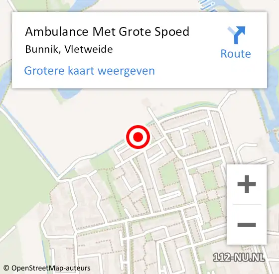 Locatie op kaart van de 112 melding: Ambulance Met Grote Spoed Naar Bunnik, Vletweide op 3 maart 2015 00:36
