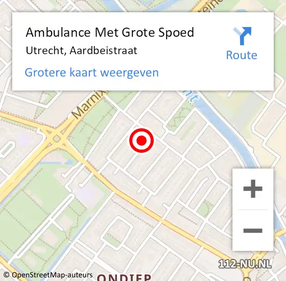 Locatie op kaart van de 112 melding: Ambulance Met Grote Spoed Naar Utrecht, Aardbeistraat op 3 maart 2015 02:36