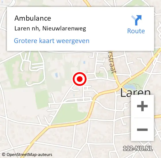 Locatie op kaart van de 112 melding: Ambulance Laren nh, Nieuwlarenweg op 31 oktober 2013 13:52