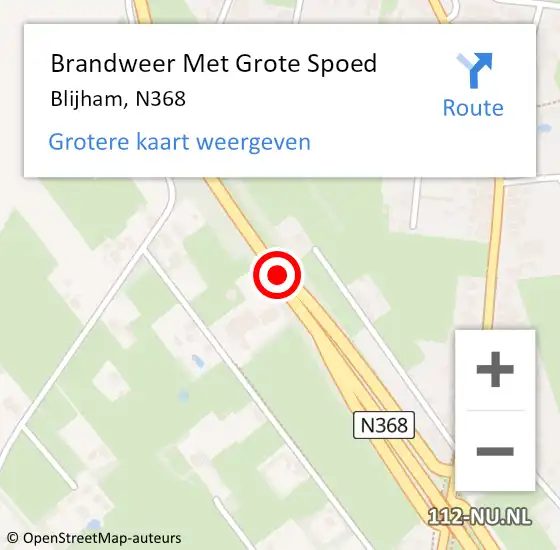 Locatie op kaart van de 112 melding: Brandweer Met Grote Spoed Naar Blijham, N368 op 3 maart 2015 06:33