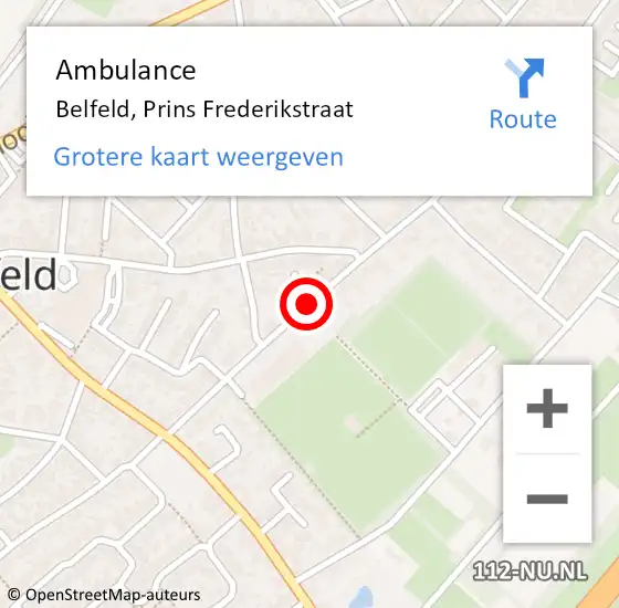 Locatie op kaart van de 112 melding: Ambulance Belfeld, Prins Frederikstraat op 3 maart 2015 07:08