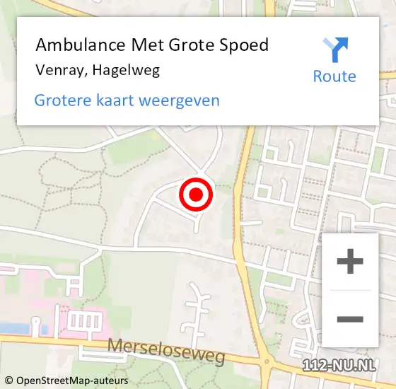 Locatie op kaart van de 112 melding: Ambulance Met Grote Spoed Naar Venray, Hagelweg op 3 maart 2015 08:52