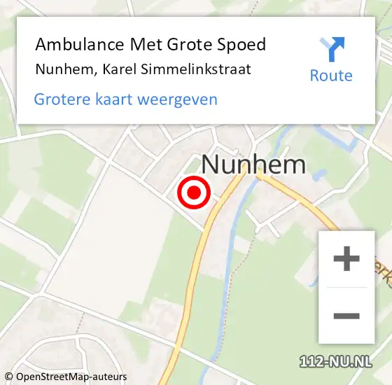 Locatie op kaart van de 112 melding: Ambulance Met Grote Spoed Naar Nunhem, Karel Simmelinkstraat op 3 maart 2015 09:23