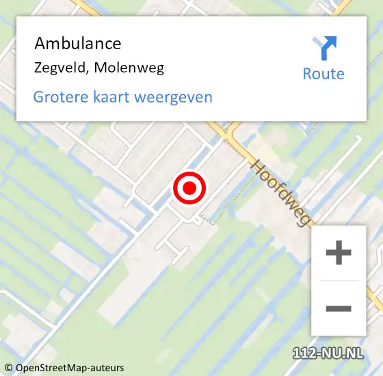 Locatie op kaart van de 112 melding: Ambulance Zegveld, Molenweg op 3 maart 2015 10:36