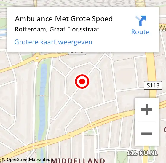 Locatie op kaart van de 112 melding: Ambulance Met Grote Spoed Naar Rotterdam, Graaf Florisstraat op 3 maart 2015 11:37