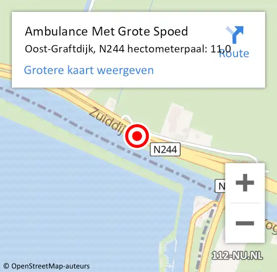 Locatie op kaart van de 112 melding: Ambulance Met Grote Spoed Naar Oost-Graftdijk, N244 hectometerpaal: 11,0 op 3 maart 2015 12:32