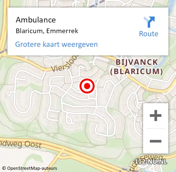 Locatie op kaart van de 112 melding: Ambulance Blaricum, Emmerrek op 3 maart 2015 13:49