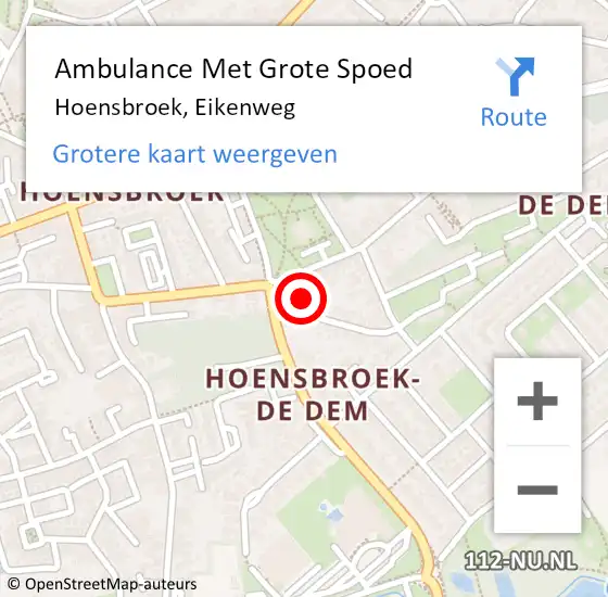 Locatie op kaart van de 112 melding: Ambulance Met Grote Spoed Naar Hoensbroek, Eikenweg op 11 september 2013 12:30