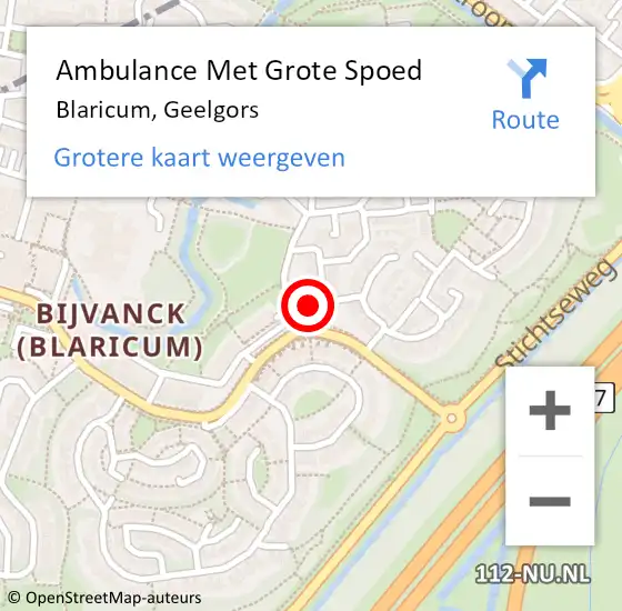 Locatie op kaart van de 112 melding: Ambulance Met Grote Spoed Naar Blaricum, Geelgors op 3 maart 2015 16:45