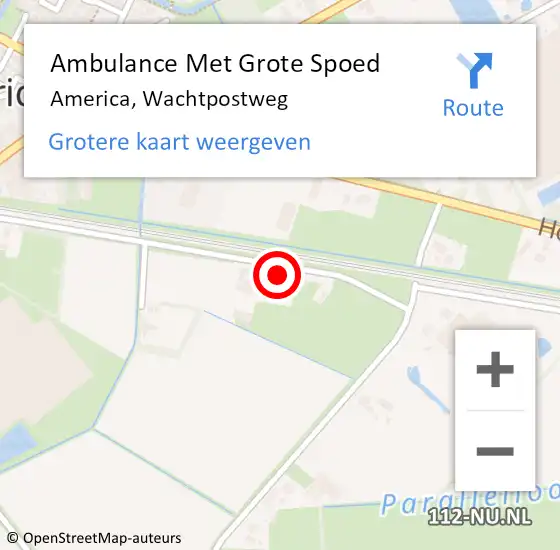 Locatie op kaart van de 112 melding: Ambulance Met Grote Spoed Naar America, Wachtpostweg op 3 maart 2015 17:14