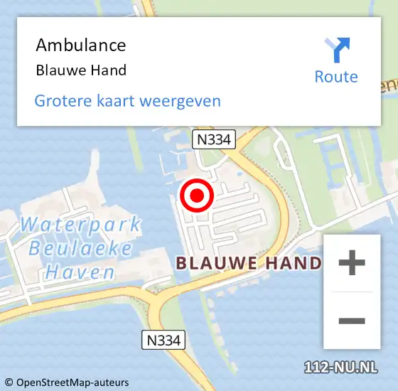Locatie op kaart van de 112 melding: Ambulance Blauwe Hand op 3 maart 2015 17:59