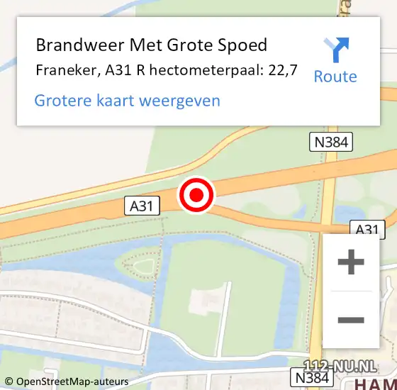 Locatie op kaart van de 112 melding: Brandweer Met Grote Spoed Naar Franeker, A31 R hectometerpaal: 29,5 op 3 maart 2015 20:14