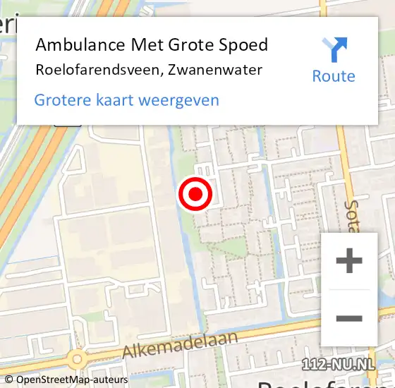 Locatie op kaart van de 112 melding: Ambulance Met Grote Spoed Naar Roelofarendsveen, Zwanenwater op 3 maart 2015 22:36