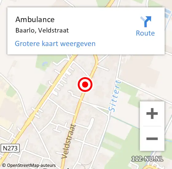 Locatie op kaart van de 112 melding: Ambulance Baarlo, Veldstraat op 3 maart 2015 22:39