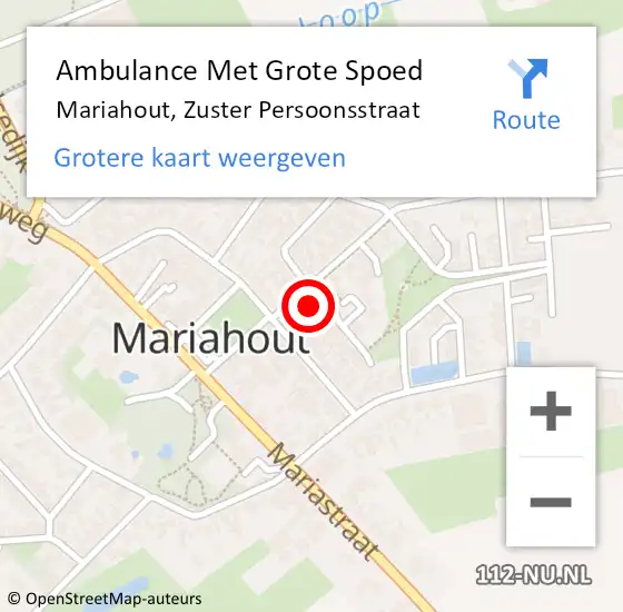 Locatie op kaart van de 112 melding: Ambulance Met Grote Spoed Naar Mariahout, Zuster Persoonsstraat op 4 maart 2015 01:03