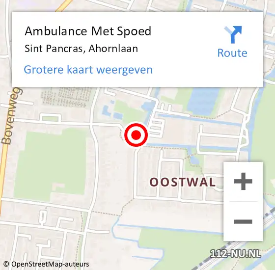Locatie op kaart van de 112 melding: Ambulance Met Spoed Naar Sint Pancras, Ahornlaan op 4 maart 2015 04:12