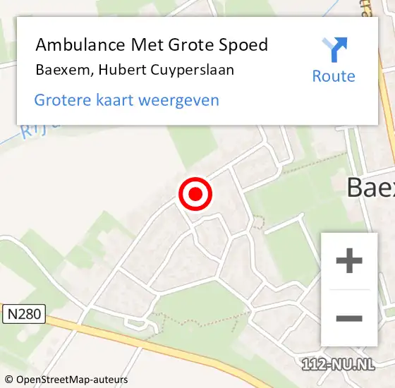 Locatie op kaart van de 112 melding: Ambulance Met Grote Spoed Naar Baexem, Hubert Cuyperslaan op 4 maart 2015 06:15