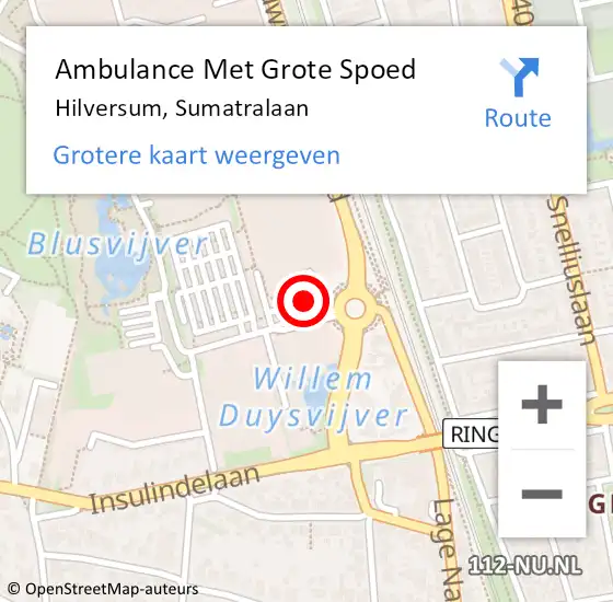 Locatie op kaart van de 112 melding: Ambulance Met Grote Spoed Naar Hilversum, Sumatralaan op 4 maart 2015 09:14