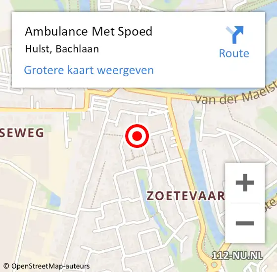 Locatie op kaart van de 112 melding: Ambulance Met Spoed Naar Hulst, Bachlaan op 4 maart 2015 09:36