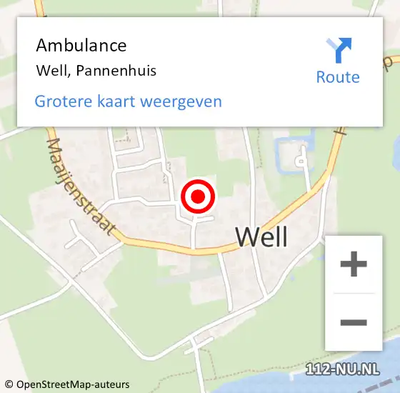 Locatie op kaart van de 112 melding: Ambulance Well, Pannenhuis op 4 maart 2015 10:26