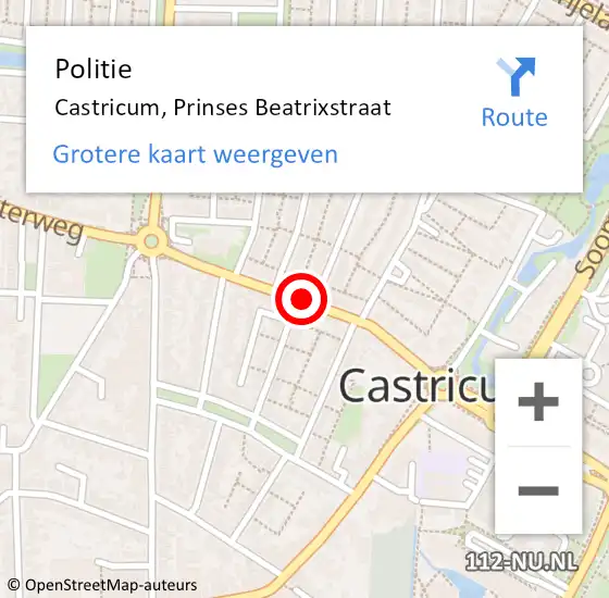 Locatie op kaart van de 112 melding: Politie Castricum, Prinses Beatrixstraat op 4 maart 2015 10:44